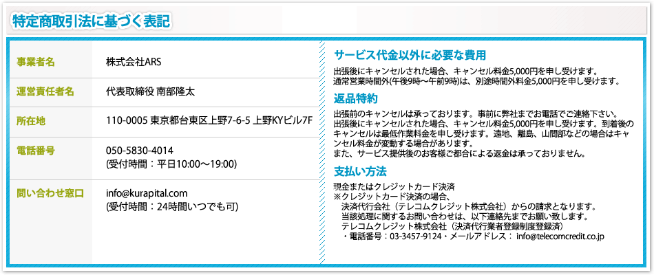 特商法に基づく表記
